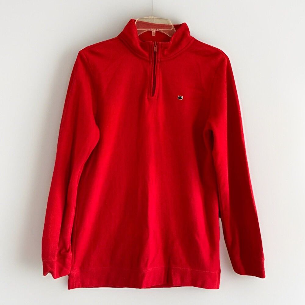 Crown & Ivy Boys XL Red Waffle Knit Quarter Zip Pullover Sweater School Preppy‎